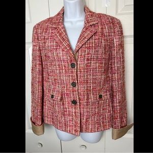 CARLISLE Tweed Blacker Jacket Coat Pink Red Orange Ivory Wool Silk Suit Career